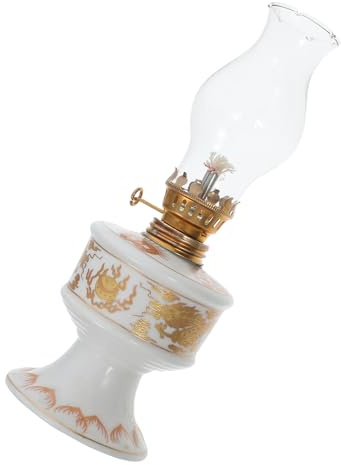 Tofficu Vintage Öllampe Keramik mit Glaszylinder Alte Petroleumlampe für Innenräume Stabile Beleuchtung bei Stromausfall Langlebiger Brenner Traditionelle Dekoration für Festliche Anlässe