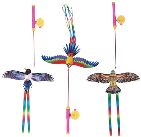 BUGUUYO 3er-Set Drachen mit Angelrute – Dynamischer Vogeldrachen mit Angelrute für Eltern Und Kinder – Adler Elster- Und Papageienform, Leicht zu Fliegen, Ideal für Freizeitaktivitäten im Park Und