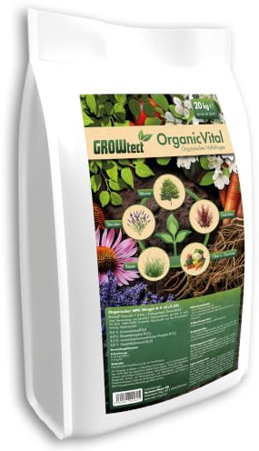GROWtect OrganicVital 20kg – Organischer Volldünger NPK 8-4-5 – Profi-Naturdünger für alle Pflanzen, Gemüse & Obst – 100% organischer Pflanzendünger mit Langzeitwirkung & aktiviert den Boden
