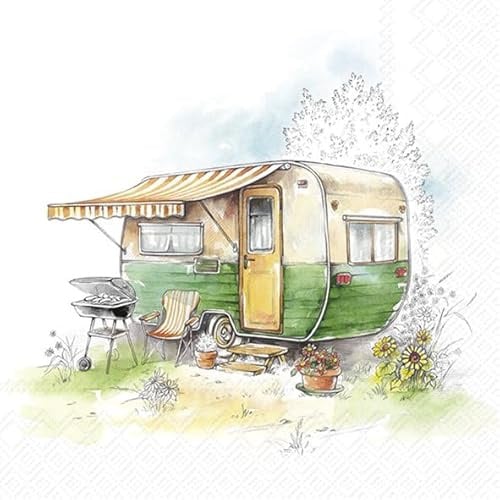 20 Servietten Camping & Urlaub | Wohnwagen, Grill & Zeltplatz Motiv | Picknick & Outdoor Tischdeko 33x33 cm