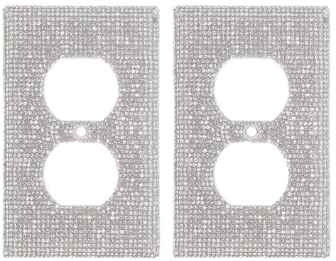 Alipis Lot de 2 Caches-prises Décoratifs en Strass Argenté, Plaques Murales Électriques Scintillantes pour Salon, Chambre ou Bureau, Finition Brillante et Élégante, Cache Décoratif