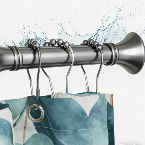 Duschstange ohne Bohren, teleskopstange zum klemmen Edelstahl, Spannstange Verstellbare 40-500cm, Teleskopstange Rutschfest Rostfrei für Badezimmer Fenster Balkon Küchen(Grau,260-350CM)
