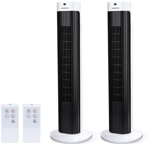 Aigostar Ventilador de Torre con Mando a Distancia, Oscilación 85°, Temporizador 7,5H, Ventilador Silencioso de 3 Velocidades y 3 Modos, para el Hogar, Estudio o Despacho, Vento, 2 Unidades