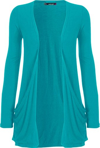 WearAll - Ladies Long Sleeve Pocket Cardigan Womens Top - Turquoise - 16/18
