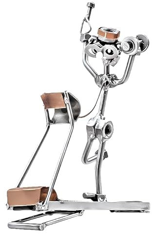STEEMO Schraubenmännchen Figur: Sportler Fitness Laufband Gym - Metall-Deko Geschenk, Kunsthandwerk Stahl, grau 16x5x22 cm