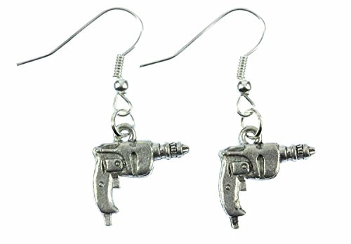Miniblings Bohrmaschine Ohrringe Hänger Akkuschrauber Mini versilbert | In Berlin von Hand montierter Ohrschmuck, mit Werkzeug und Bohrer