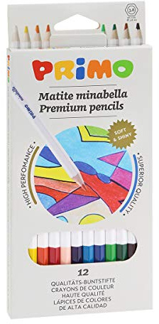 PRIMO – Buntstifte für Kinder ab 3 Jahren und Künstler, Mine Ø 3,8 mm, 12 Professionelle Volltonfarben, Verwischbar, Kinderfarben zum Ausmalen, Kreative Arbeiten, Stifte-Set für Schreibwaren