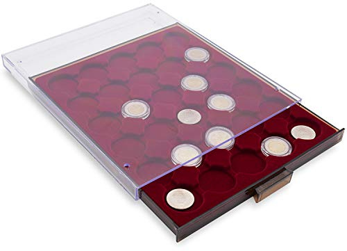Star Collect Münzbox - 30 Münz-Fächer - samtartige rote Einlage für 32 mm Münzkapseln – 236 x 20 x 303 mm