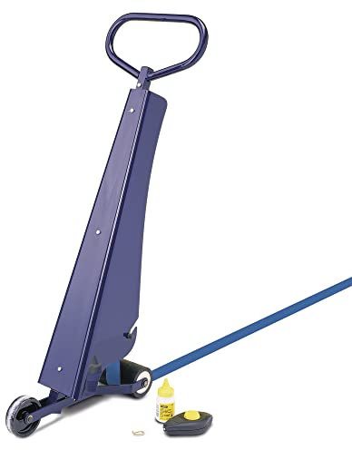 Bodenmarkierset, Abrollgerät, Schneidmesser, Schlagschnur, Kreide, 2 Rollen Markierband LxB 33 mx 50 mm, Farbe blau