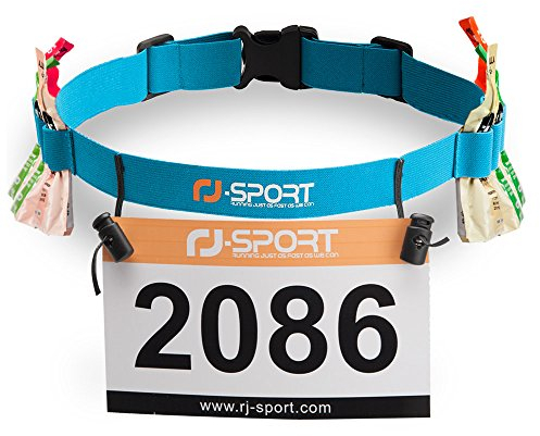 RJ-Sport Triathlon Startnummernband Laufgurt mit Nummernhalter & 6 Gel-Halter für Joggen Radfahren Marathons, Hellblau