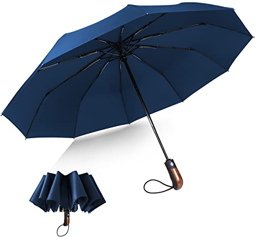 KASTEWILL Parapluie Pliant, Parapluie Homme Pliant Solide Compact, Parapluie Pliable Automatique Imperméable en Teflon, Parapluies Voyage Anti Vent pour Femme avec 10 Baleines de Diamètre 116 cm