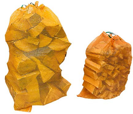 Large (55cm x 80cm) Orange UV Resistant Polypropylene Drawstring Mesh Storage Net Bags for Fruit + Vegetables, Firewood or Logs - Carrot Bags for Storing - Leno Net Sacks for Onions - 25