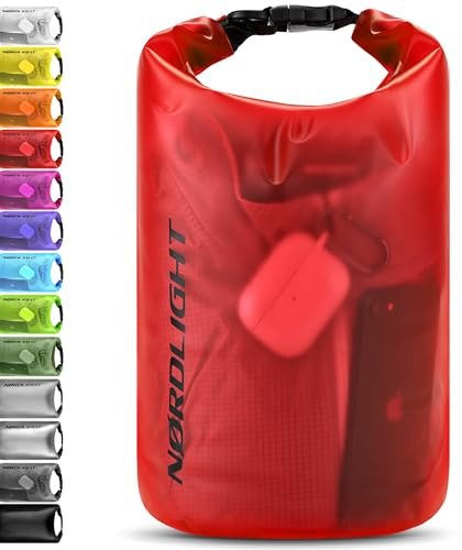 Nordlight Dry Bag 2L Wasserdichter Beutel - (Rot) Wasserdichter Packsack Mit Roll Top Verschluss Und Schultergurt | Schwimmen, Baden, Strand, Kanu, Stand Up Paddling, Tauchen