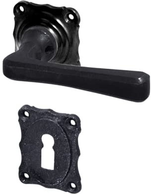 Ensemble de poignées sur rosace en fonte - porte intérieur - Carré fournis 6, 7 et 8 mm - style rustique