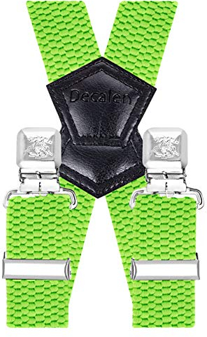 Decalen Hosenträger für Herren Breit 4 cm mit sehr Starken 4 Metall Clip Lang Einheitsgröße für Männer und Damen Einstellbar und Elastisch X Style (Grün Neon)