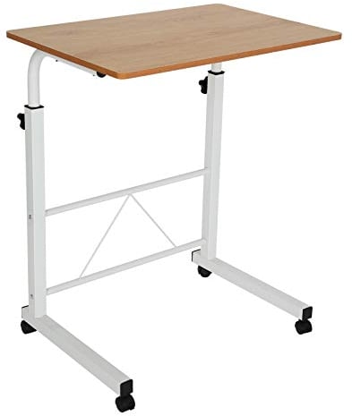 BALLSHOP Beistelltisch mit Rollen 60X40 cm Laptoptisch Höhenverstellbar Tisch Mobiler Laptop-Schreibtisch Stehend Computertisch für Büro Schlafzimmer (Gelbes Birnbaumholz)