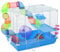 Pawhut 2 Tier Hamster Cage, Gerbil Cage with Handle, Exercise Wheels, Tunnel, Tube, Water Bottle, Dishes, Ladder, for Dwarf, Blue