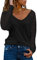 Dokotoo Damen Oberteile Schwarz Streifen Mesh Langarmshirt Casual V-Ausschnitt Bluse Shirt Tops Large