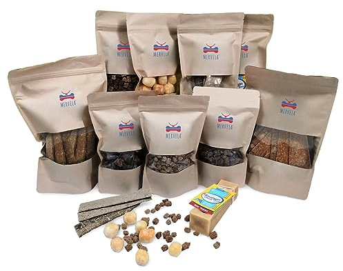 MERVELA Geschenkbox für mittlere Hunde, Snackbox, Hundesbitzer zu Weihnachten beschenken, Leckerliebox, Hundebesitzer