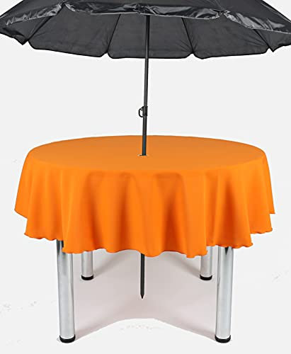 Garden Outdoor Patio Polyester Tablecloth with Hole for umbrella/Parasol (Orange, 58 Diameter (147cm))