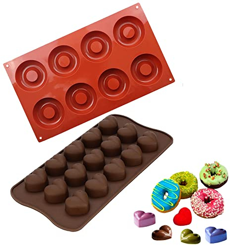 Hazrcvr Moules à Chocolat 2 Pièces Moule Silicone Chocolat Moule en Silicone de Cœur Silicone Moules Silicone Bricolage Forme Moule de Cuisson Antiadhésifs Moule pour Chocolats en Forme de Coeur