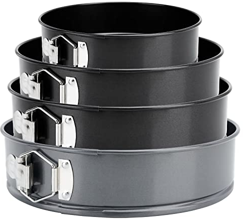 INTIRILIFE 4-teiliges Springformen Set: Runde Kuchenform in 17/23,5/25/27.5 cm- Backform aus Edelstahl mit Antihaftbeschichtung & Flachboden, Springform mit Verschluss für Kuchen Torten Cheesecake
