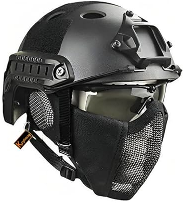 MH Taktik Fast Helm kombiniert, Mit Faltbarer Gehörschutz Halbgesichts Netz Maske und Goggles für Airsoft Paintball CS Game