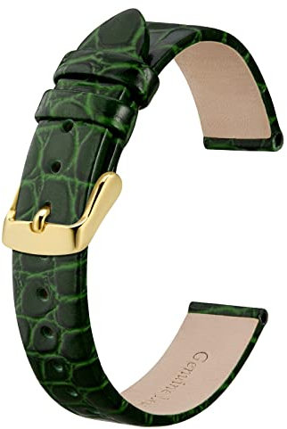 BISONSTRAP Leder Uhrenarmbänder, Weiche Ersatzbänder mit Polierter Schnalle, 18mm, Grün mit Goldener Schnalle
