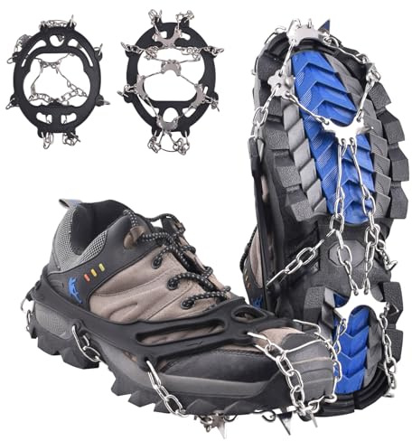 Azarxis Steigeisen für Bergschuhe mit 8 10 13 Spikes, Schneekette, Schuhspikes, Schuhkrallen für Outdoor (Erwachsene - 8 Spikes)