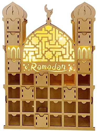 2024 Ramadan Kalender mit LED Licht,Ramadan Dekoration Eid Mubarak Adventskalender Countdown-Kalender DIY Kunsthandwerk Islamische Ramadan Geschenke Haus Dekoration (Stil 1)