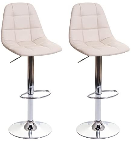 Mendler 2er-Set Barhocker HWC-A67, Barstuhl Tresenhocker, MVG-Zertifiziert - Creme-beige, Kunstleder