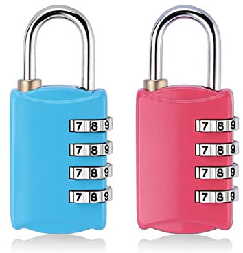 SHULLIN 2er Pack Zahlenschlösser 4-stelliges rücksetzbares Zahlenschloss Zahlencode Schlösser Vorhängeschloss Spind Schloss für Schule, Gym Locker, Garage, Hasp Cabinet & Storage (Rosa,Blau)