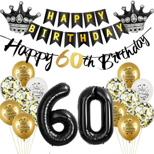 Luftballon 60.Geburtstag deko Mann Frau gold Schwarz Folienballon 60 jahre Geburtstag Mann dekoration Schwarz Happy 60th Birthday Girlande Geburtstagsdeko 60 deko geburtstag 60 jahre Mann Frauen