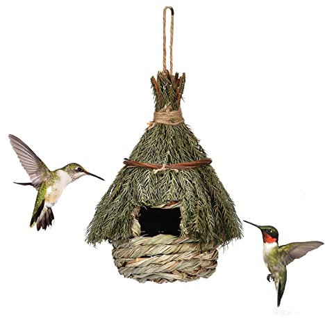 Nid d'oiseau en paille tissée à la main pour l'extérieur - Petit nichoir à suspendre - 11 x 22 cm - Sac couchage pour fenêtre jardin, terrasse, décoration d'intérieur