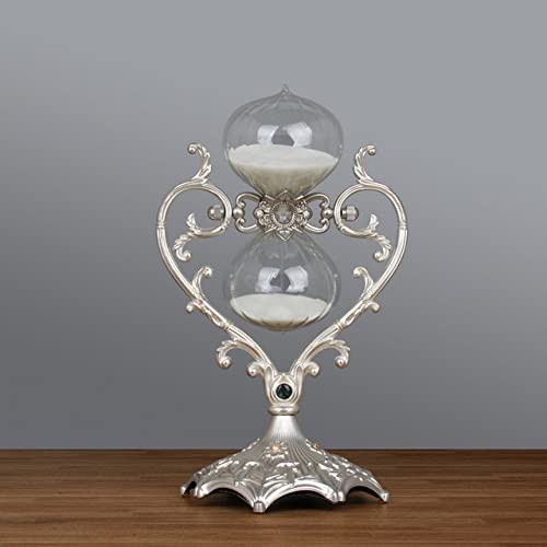 Sanduhr aus Metall, 1 Stunde, Sanduhr, Messinggravur, Sanduhr, antike Sanduhr, einzigartige Sanduhr im Liebesstil für Hochzeit, Silber, 60 Minuten