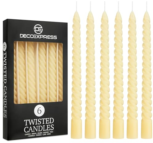 DECO EXPRESS Stabkerzen Set 3er oder 6er Tropffreie Stabkerzen Gedrehte Spiralkerzen Bunte Kerzen Brenndauer 6 Stunden Unparfümiert (Elfenbein, 6er-Pack)