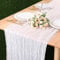Kesfey Seihtuch-Tischläufer, Boho-Gaze, Seihtuch, rustikal, durchscheinend, für Hochzeit, Brautparty, Babyparty, Geburtstag, Party, Kuchen, Tischdekoration, 4 m, Weiß