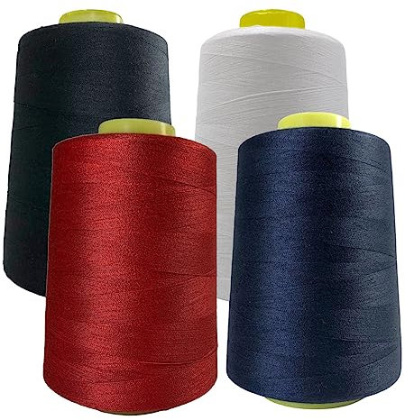4 Bobine di filo per cucire (4.500 metri/rotolo), Filo in poliestere ad alta resistenza, Bobine di filo per lavori di cucito, (5000Y, 4 colori)
