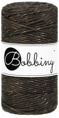 Bobbiny Makramee-Schnur, 3 mm, einlagig, 100% recycelte Baumwolle, 100 m, Farbe:Golden Espresso