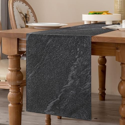 Schwarze Tischläufer Modern Wohnzimmer Frühling Platzsets Streifen Feines Marmor Dekoratives Tuch für Couchtisch, Weihnachtsfeiern, Hochzeiten, Events, Esstisch Hochzeit Leinen 40 x 140 cm