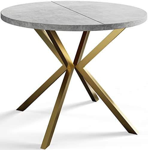 Esszimmertisch Ausziehbarer 120-200cm, Hellgrau, Goldene Metallbeine