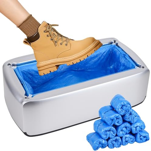GreeSuit Upgrade Máquina Automática de Cubierta de Calzado, Dispensador de Cubiertas de Zapatos con Cubiertas de Plástico Desechables para Zapatos de Oficina, Fábrica, Hogar (Silver 200pcs)
