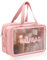 Reise Kosmetiktasche Kulturtasche Damen Durchsichtig Kulturbeutel Wasserdicht Make up Tasche Tragbare Schminktasche Makeup Durchsichtige Tasche Waschtasche Cosmetic Bag 28 x 12 x 15 cm (Rosa)