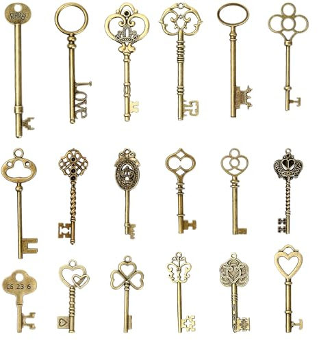 18 Stk Vintage Schlüssel Deko Schlüssel, antike Schlüssel, Vintage Skelettschlüssel Fliegende Schlüssel, Vintage Antiken Anhänger Set für DIY Basteln Halskette Schmuck Charms Schlüsselanhänger Deko