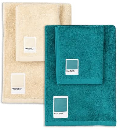 PANTONE™ - Asciugamani Bagno Viso e Bidet Spugna Puro Cotone 100% Certificato OEKO-TEX, 2 Set Asciugamani Bagno 50x100 e 40x50 Morbidi e Assorbenti anche come Asciugamano Palestra, Ottanio e Vaniglia