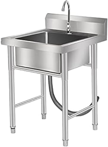 Outdoor-Spüle für Privathaushalte und Gewerbe, Edelstahlspüle, Küchenspüle, Catering-Einzelbecken mit Halterung, 60 x 60 x 80 cm, Einzelschlitz, extra dick