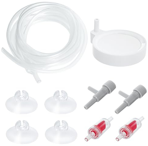 10 Bomba Aire Accesorios para Tanque Acuario, 1 Nano Bubble Stone para Acuario con 2m Tubo de Aire, 4 Ventosas, 2 Válvula de Retención, 2 Válvula de Control para Estanques, Acuicultura
