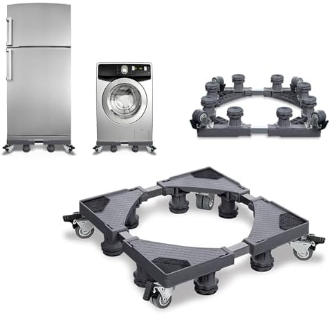 TANYEAR Verstellbare Waschmaschinen Untergestell Sockel mit 8 Füßen 4 Räder für Waschmaschine Kühlschrank und Trockner Waschmaschinensockel, Grau(8 Füßen 4 Räder)