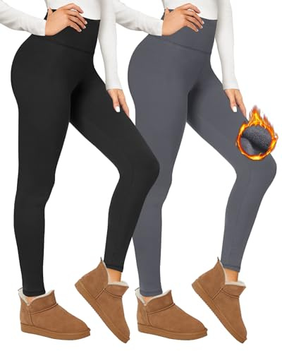 CAMPSNAIL 2er Pack Thermo Leggings Damen High Waist Gefütterte für Sport | Warm Gefütterte Thermohose, Blickdichte Fleecehose & Strumpfhose, Dicke Thermounterwäsche für Winter
