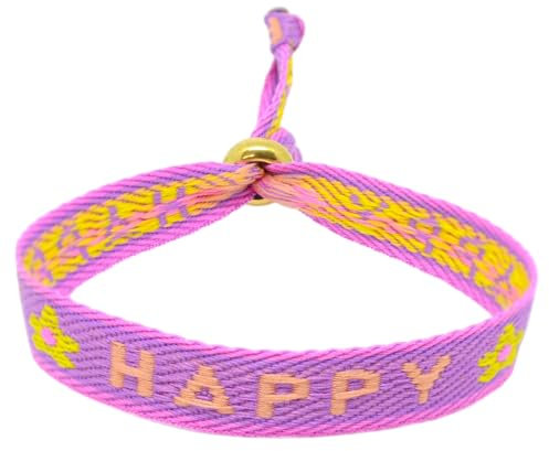 Selfmade Jewelry - Statement Festival Armband Stoff Armband Damen Stoffarmbänder in Pink für Festival Outfit Damen (HAPPY (Lila-Gelb)